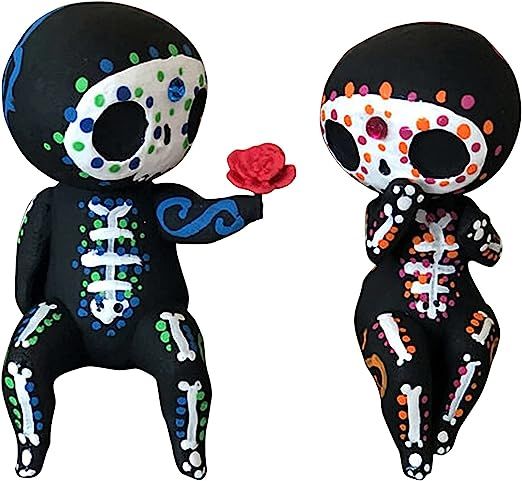 Sugar Skull Couple Statue, Sugar Skull Figurine, Resin Crafts Cute Statue Skull - Skull Head Skeleton Figurine Statue Display Hand Crafts, Home Decor Collectible Figurines,Skull Statues Gifts (C)