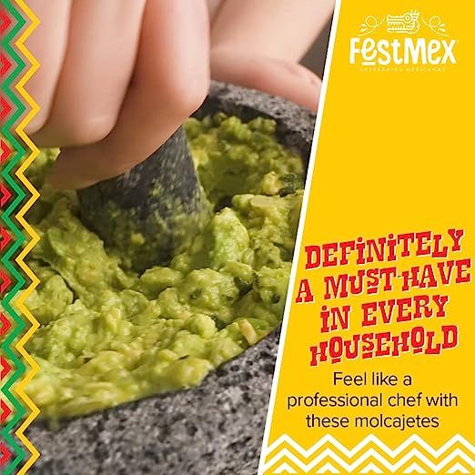 Genuine Handmade Mexican Mortar and Pestle, Molcajete de Piedra Natural Volcanica Stone, Heavy & Durable, Perfect for Homemade Salsas, Guacamole, and other Molcajete Plates | Made in Mexico (8 Inches)