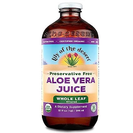 Lily Of The Desert Aloe Vera Juice, Preservative Free - Whole Leaf Filtered Aloe Vera Drink, USDA-Certified Organic Aloe Juice for Gut Health, Wellness, Glowing Skin, 32 Fl Oz