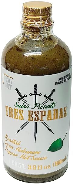 Salsa Picante Tres Espadas | Habanero Hot Sauce | Green Habanero | Mexican Gourmet Recipe | 3.5 FL OZ Bottle