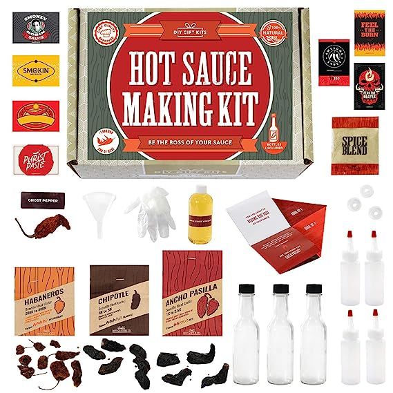 DIY Gift Kits Standard Hot Sauce Making Kit with 3 Recipes, Bottles & More: All-Inclusive Set for Making The World's Hottest Hot Sauce Kit for Adults! All Natural, Hand-Packaged in the US & Contains No Alcohol | Great Gift For Birthdays, Father's Day