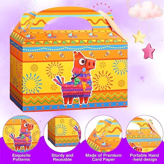 Pajean 12 Pack Mexican Fiesta Favor Boxes, Cinco De Mayo Treat Boxes Mexico Carnival Party Candy Themed Paper for Birthday Baby Shower Supplies 6 x 3 3.5 Inches