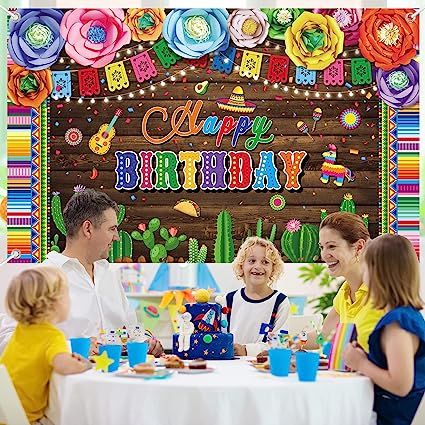 Mexican Happy Birthday Backdrop - Mexican Themed Fiesta Birthday Party Decorations Mexican Party Supplies Mexican Banner Mexico Cinco De Mayo Carnival Photo Booth Background (Brown)