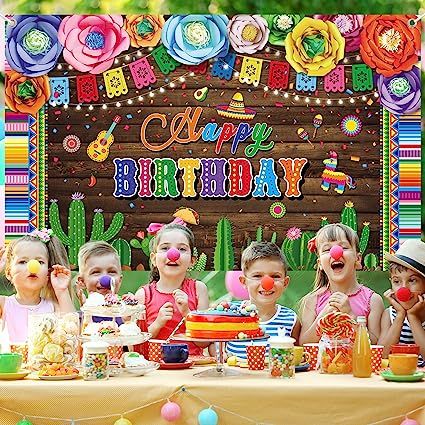Mexican Happy Birthday Backdrop - Mexican Themed Fiesta Birthday Party Decorations Mexican Party Supplies Mexican Banner Mexico Cinco De Mayo Carnival Photo Booth Background (Brown)