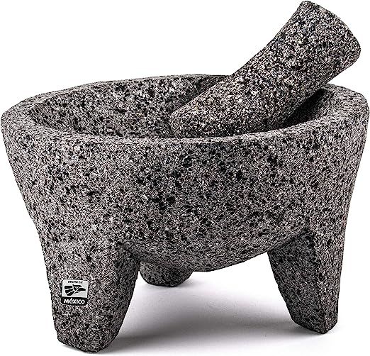 Genuine Handmade Mexican Mortar and Pestle, Molcajete de Piedra Natural Volcanica Stone, Heavy & Durable, Perfect for Homemade Salsas, Guacamole, and other Molcajete Plates | Made in Mexico (8 Inches)